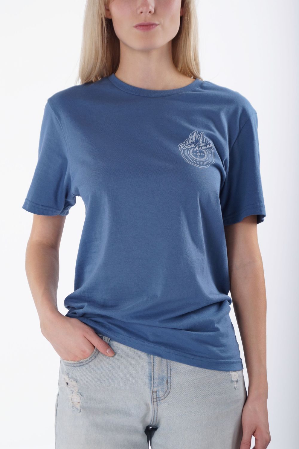 Casual graphic tee photography with a female model