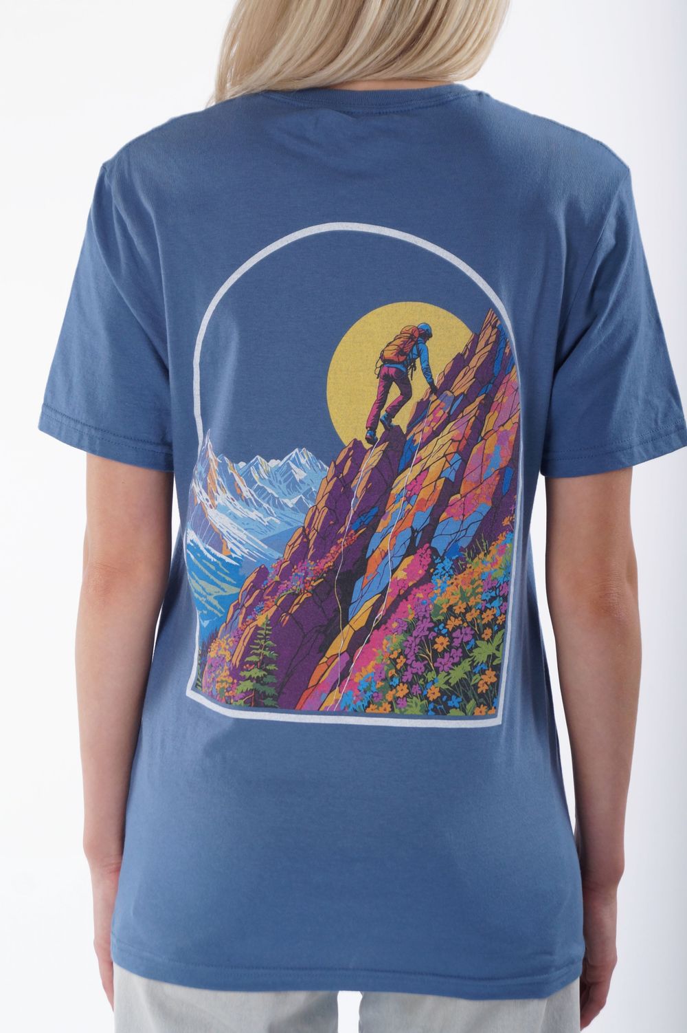 Casual graphic tee photography with a female model