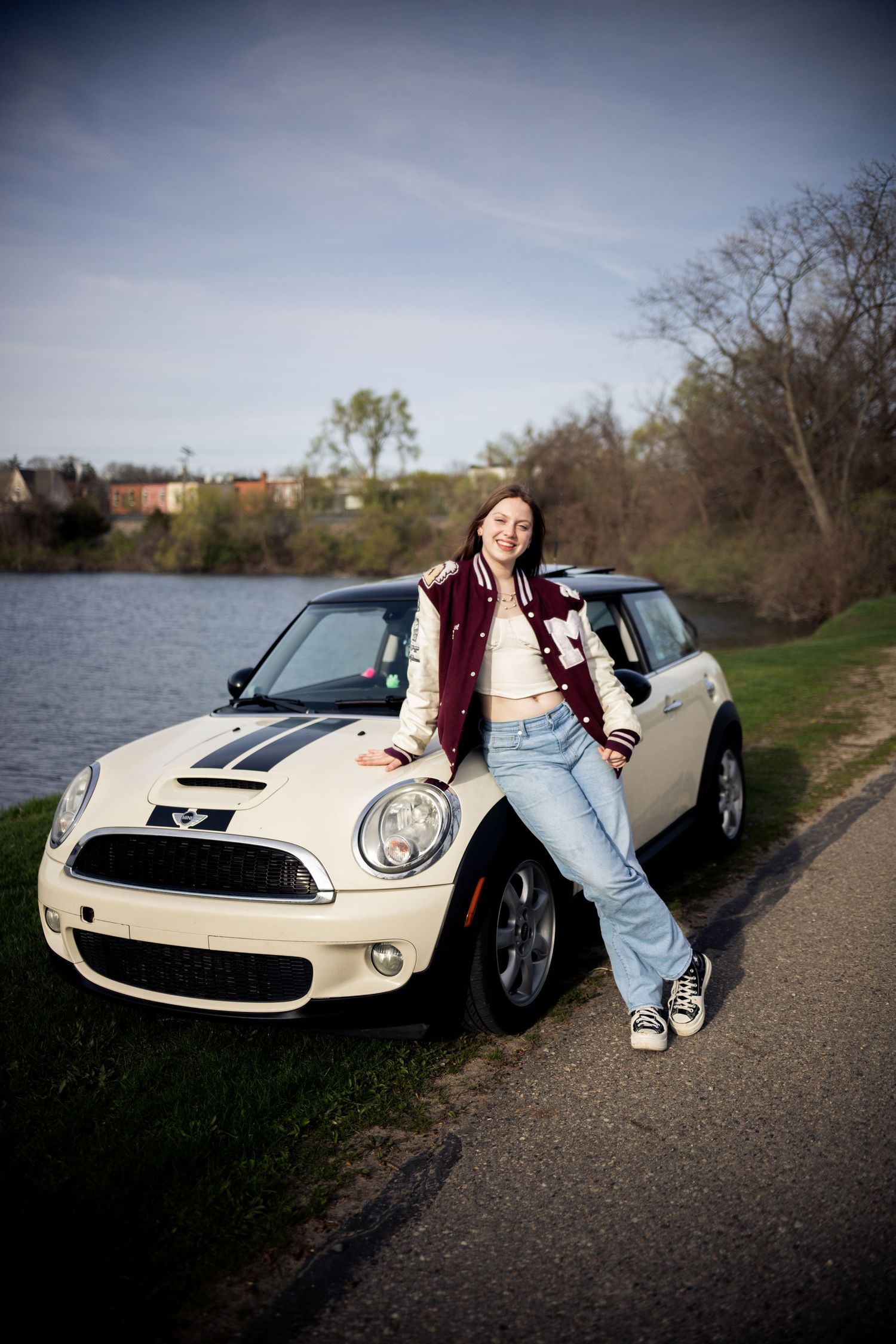 Senior portrait in downtown Milford Michigan Central Park