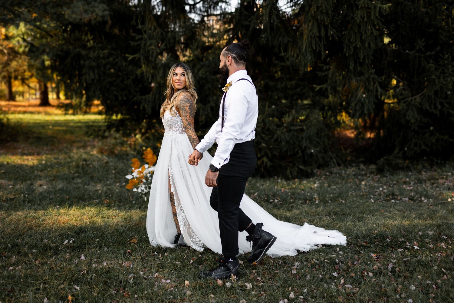 Tattooed wedding couple