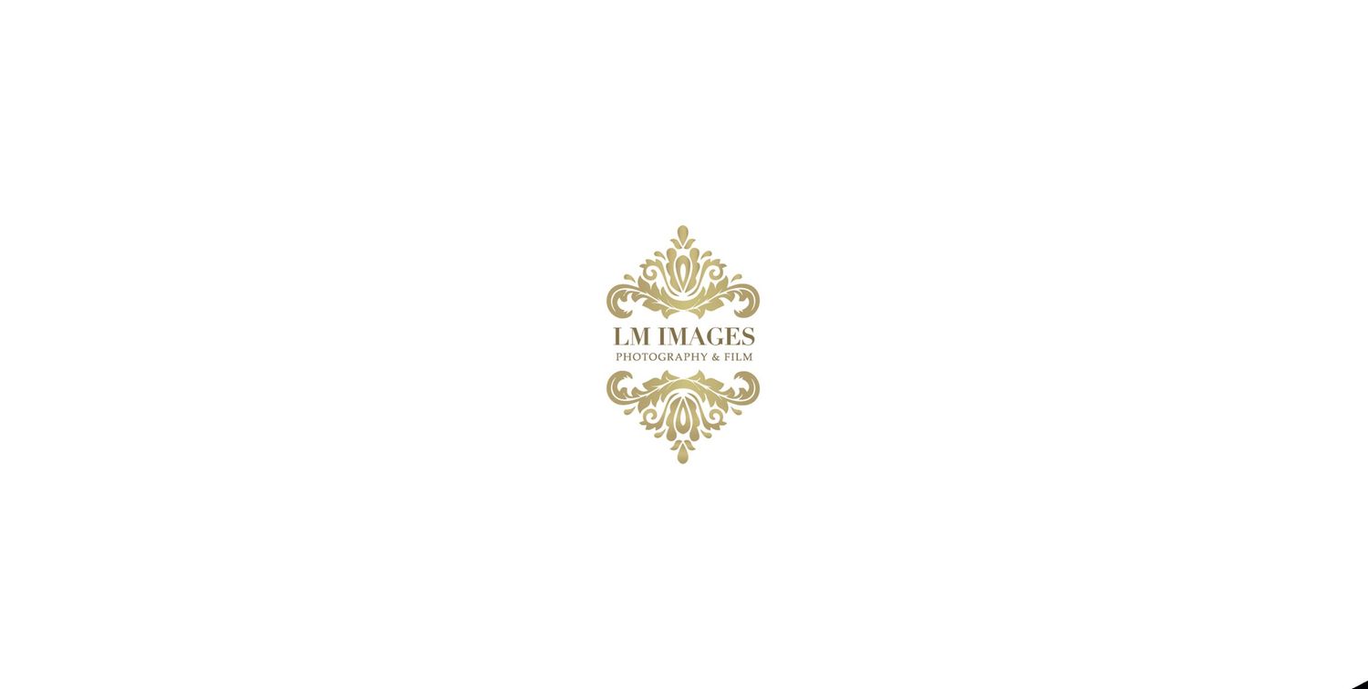 LM Images Photography and Film small gold decorative logo centered on white background.