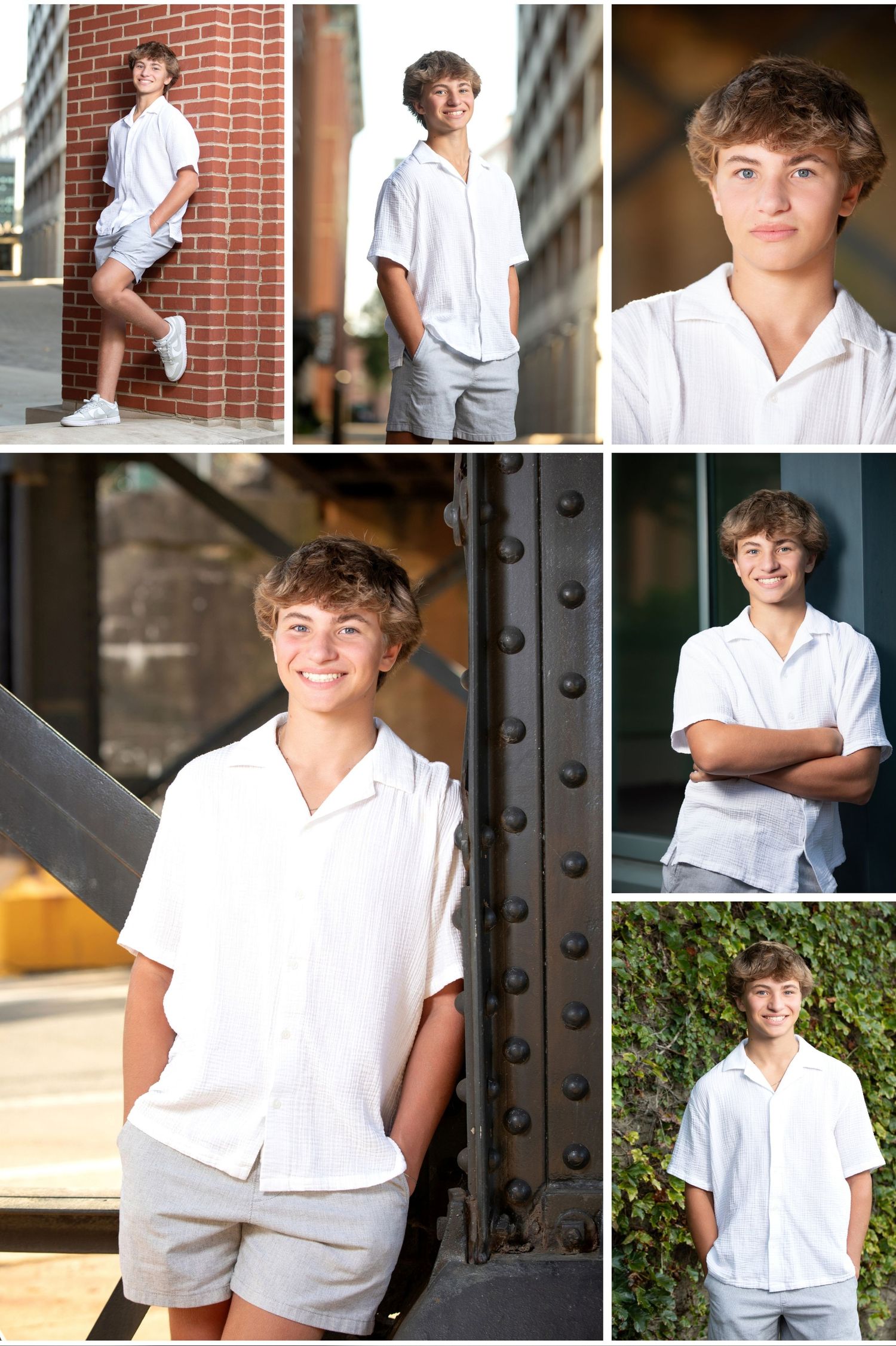 Olentangy senior photos in downtown Columbus Arena District with brick buildings, modern style, and natural light portraits.