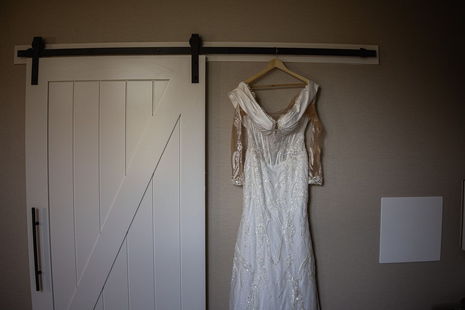 Wedding dress hanging at The Malcolm Hotel, Canmore