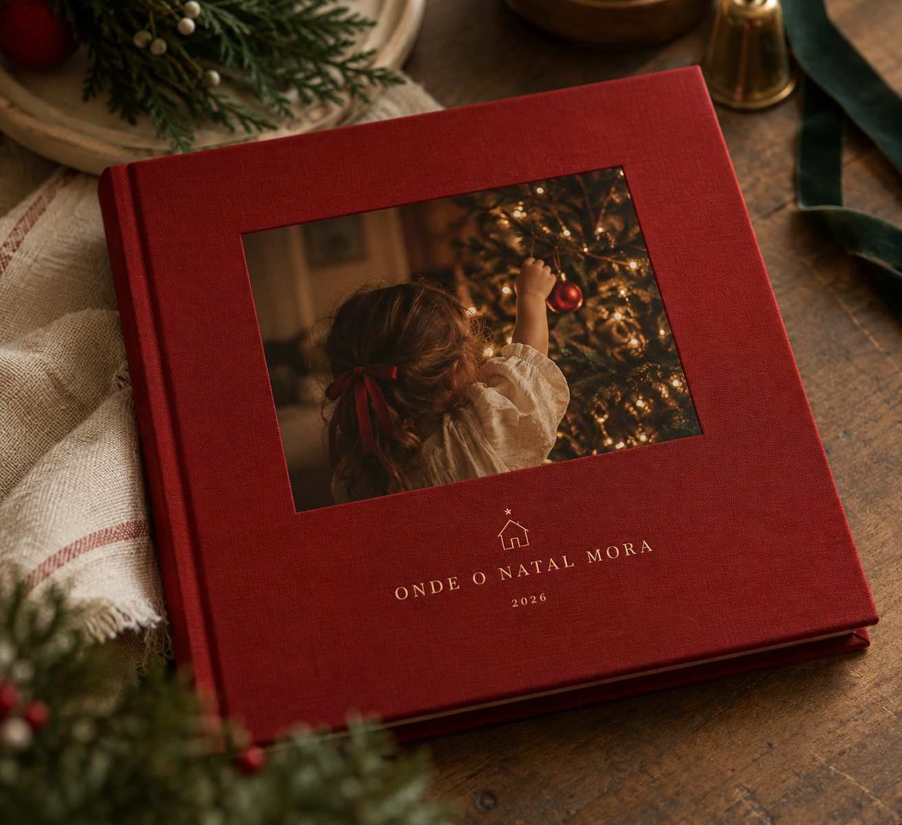 Álbum de fotografias Petit Noël 2026, da sessão de Natal em família na Casaluz, em Santarém.