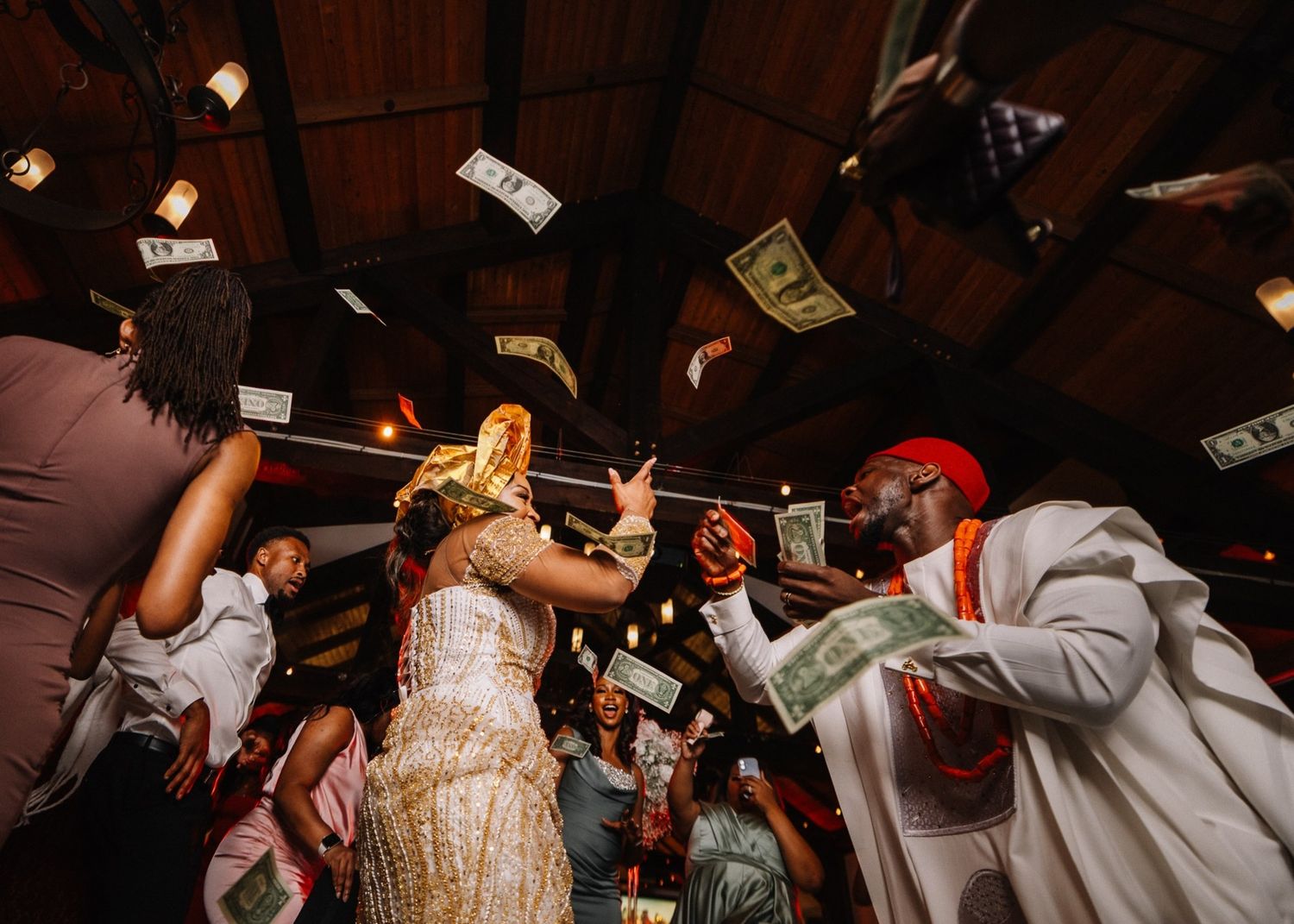 Guests celebrating on the dance floor at a Canmore wedding reception