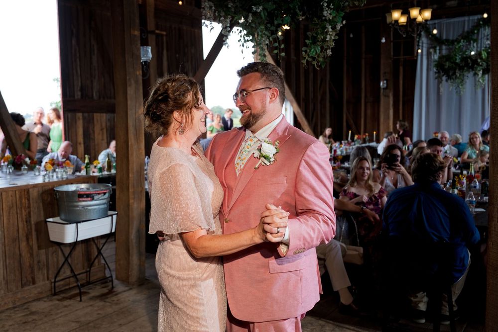Mother-Son dance in a century-old barn reception.