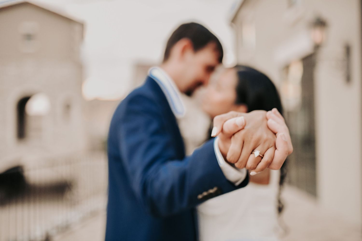 Editorial Dallas engagement photography inspired by the clean lines and stone textures of the venue