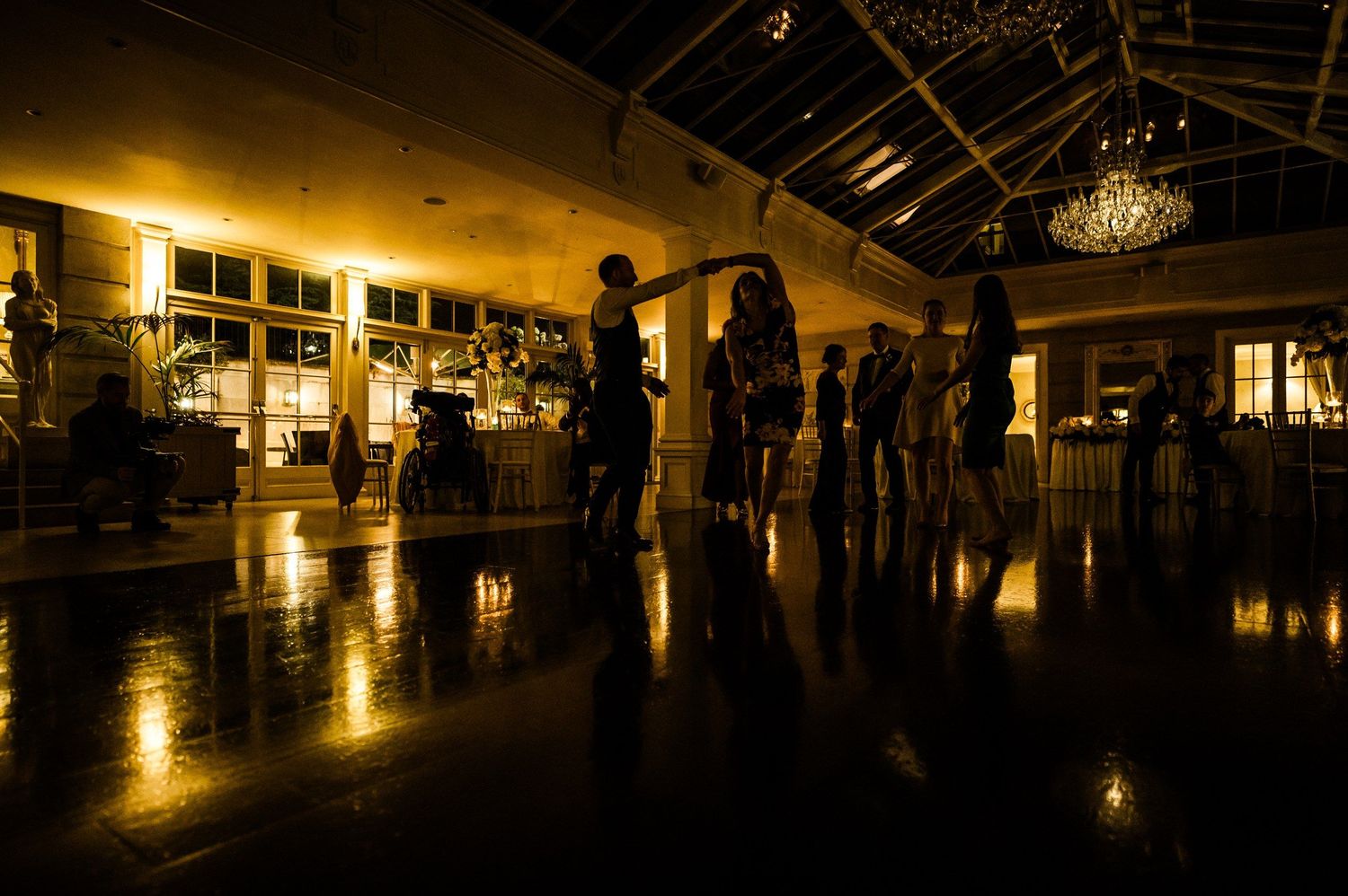 Evening dancing in the warmly lit reception room at Tankardstown House.