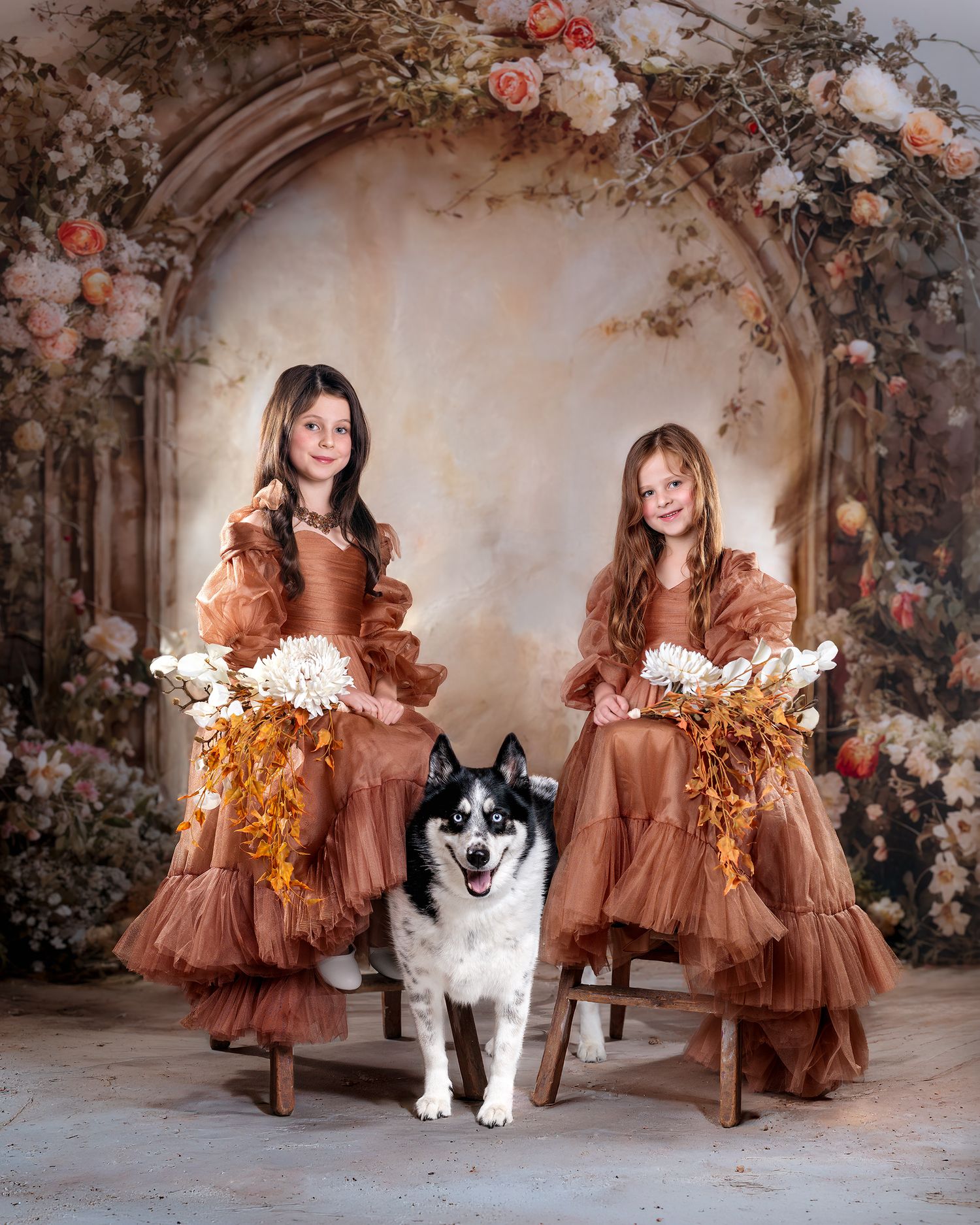 Photo of Sasha and Ruby daughters of photographer Caz Vignevich from Caz Captures Photography, and their dog.