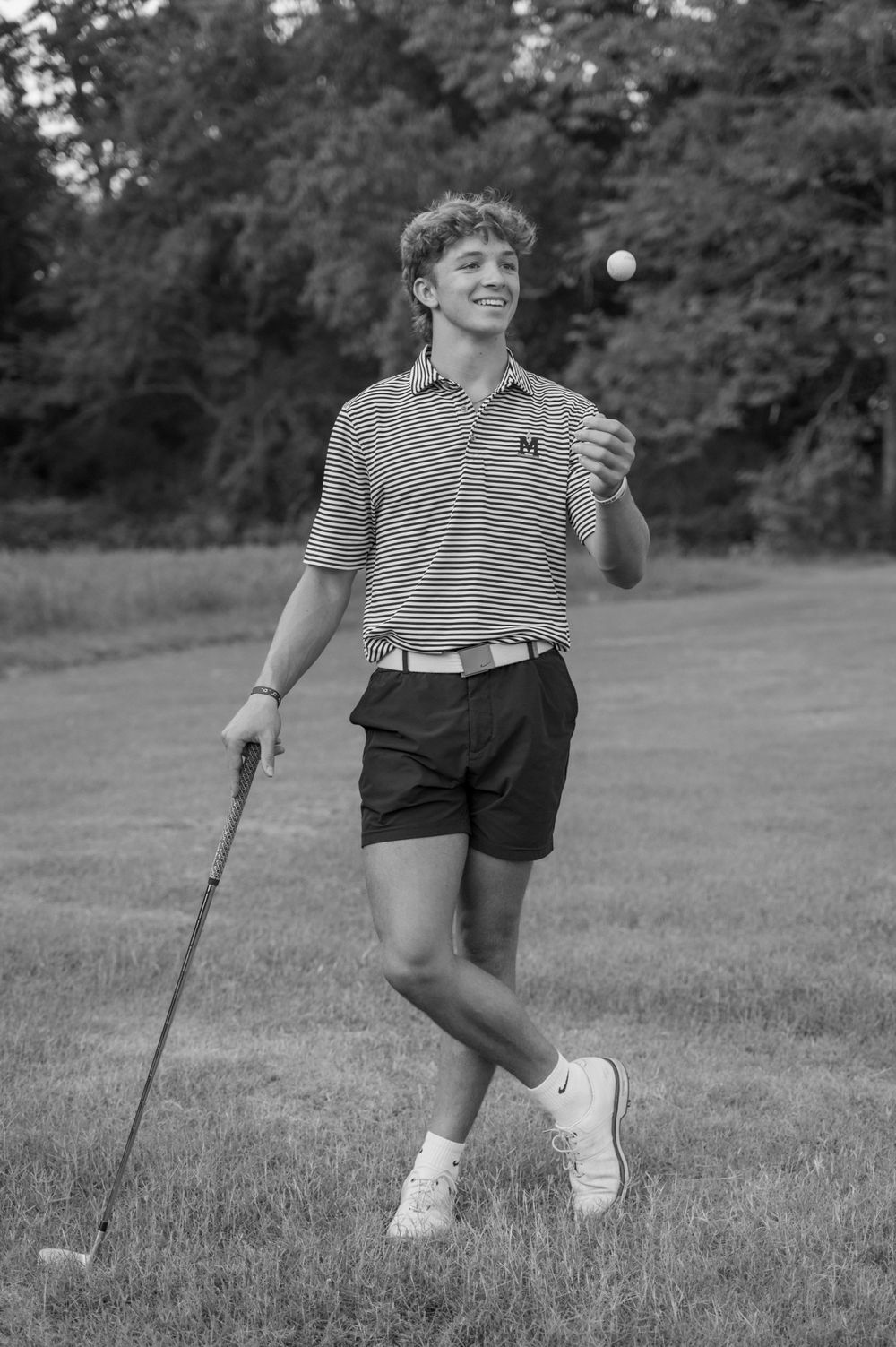 Black and white, vintage-inspired golf portrait