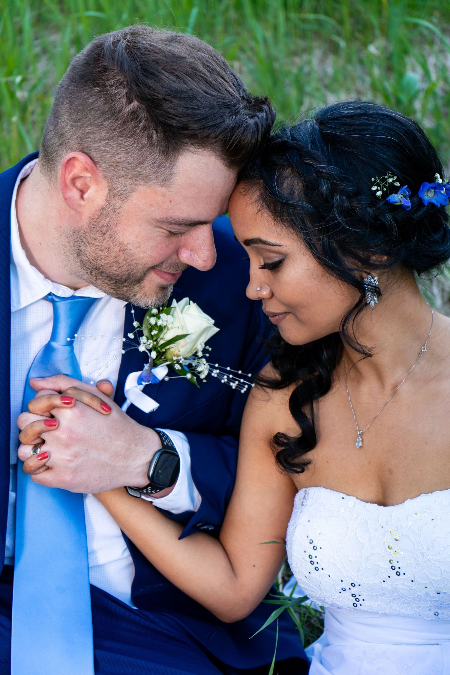 Intimate formal portrait of a bride and groom