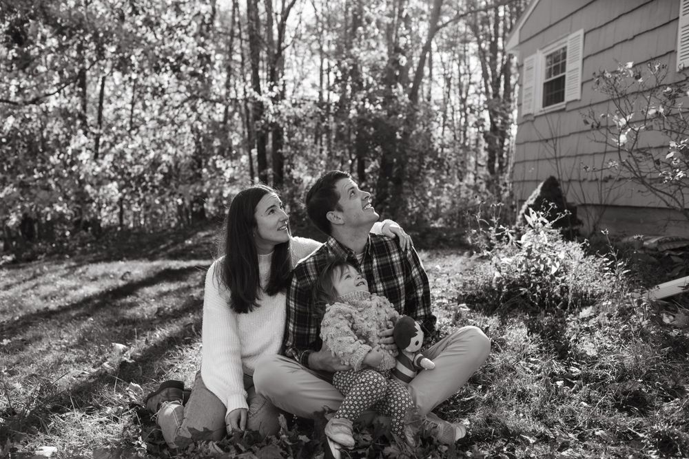 A relaxed outdoor scene with dappled sunlight through trees.