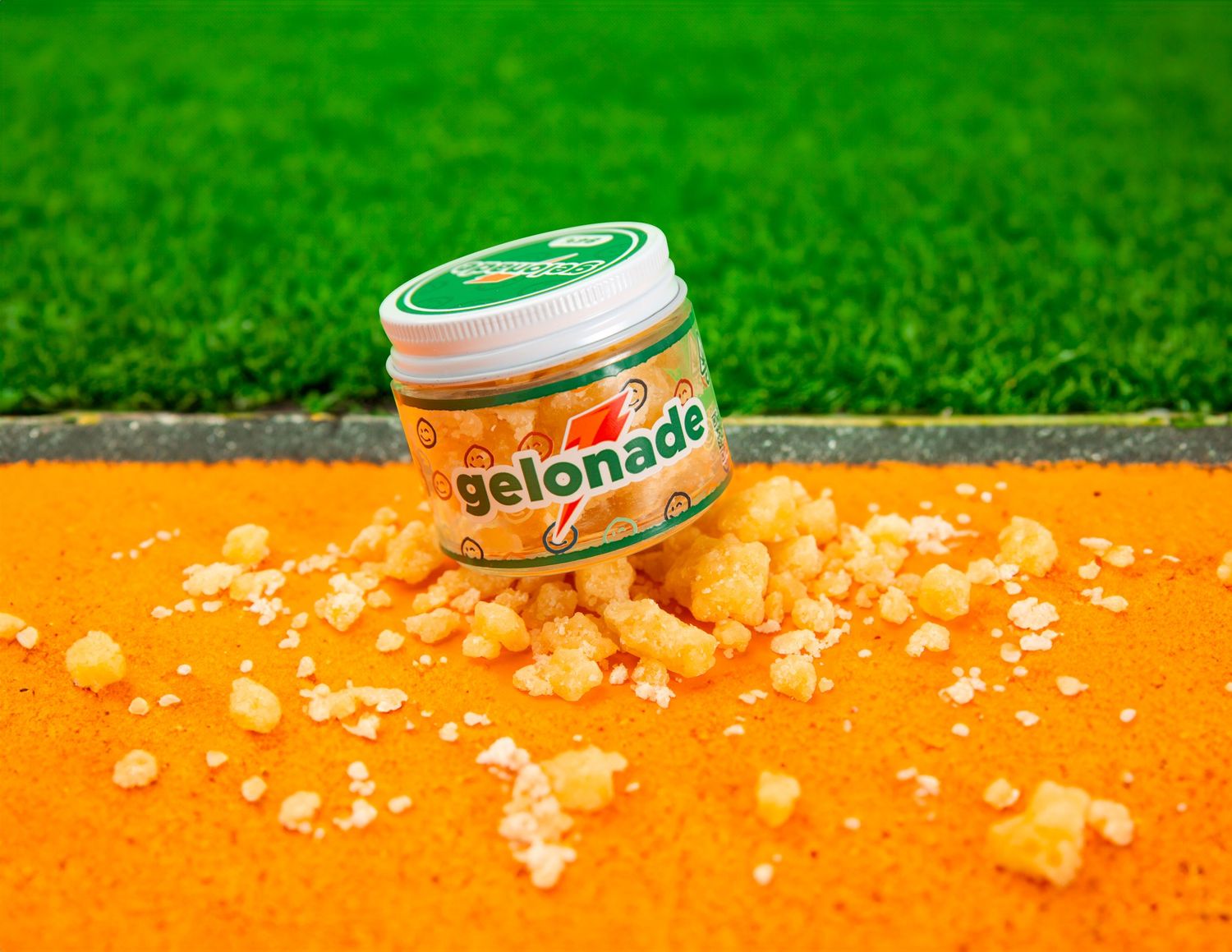 Metro Detroit Commercial Photographer captures product photography of marijuana resin mock gatorade track and football field