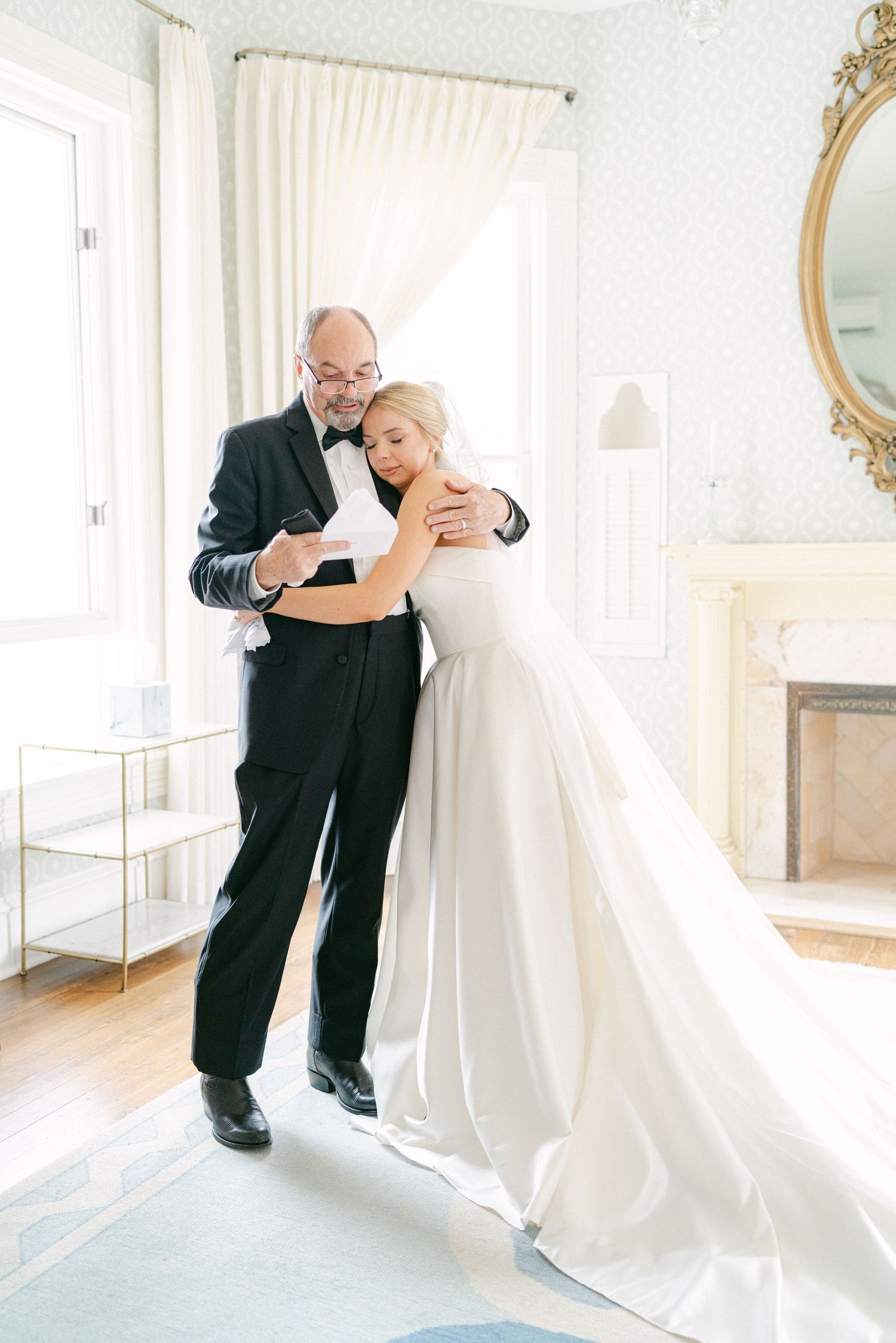Woodbine Mansion Round Rock Austin Texas Winter Wedding Fine Art Editorial Photography  Family Portraits dad and bride
