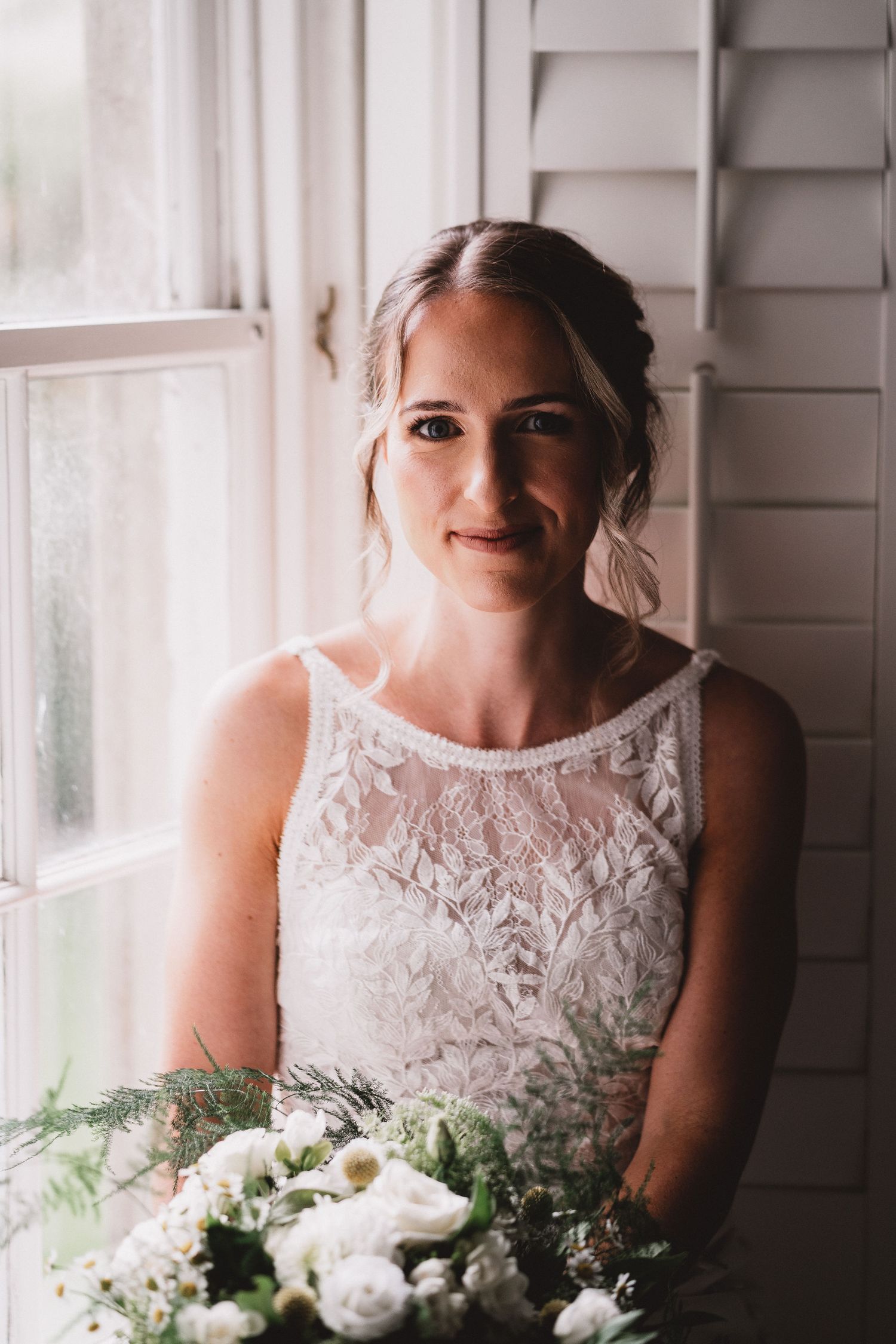 bride window portrait