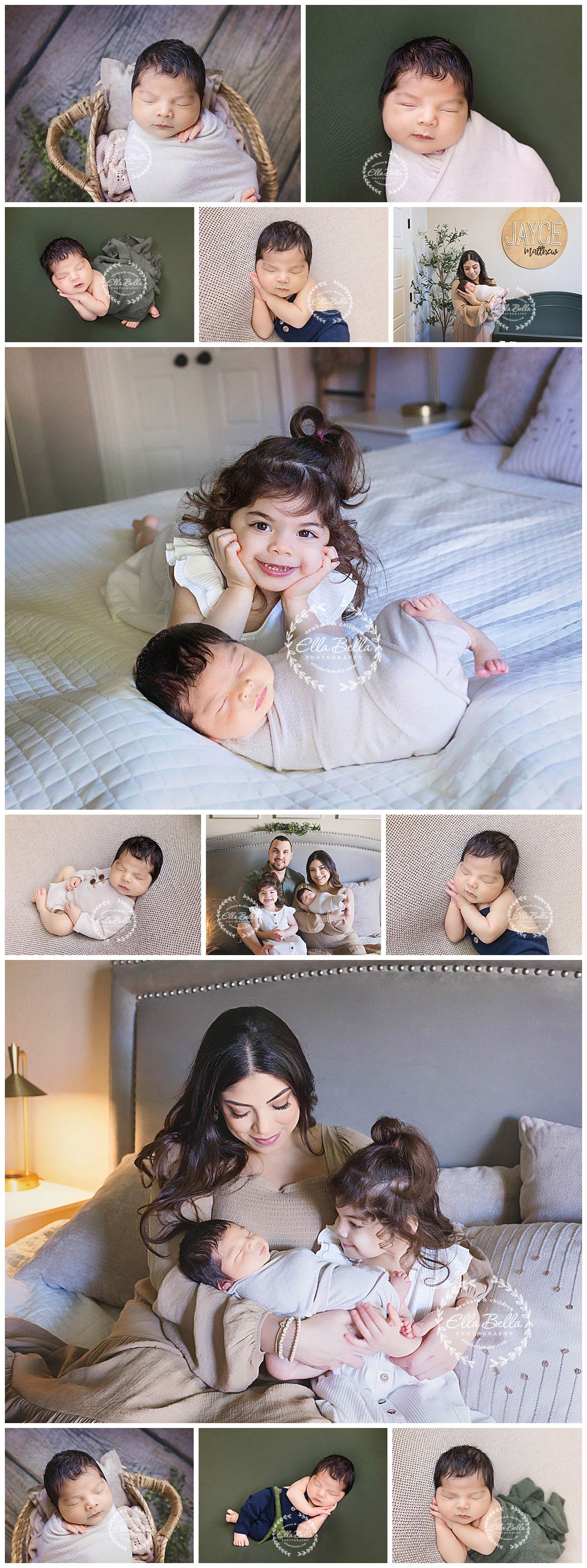 Professional newborn and family lifestyle photo collection in neutral tones.