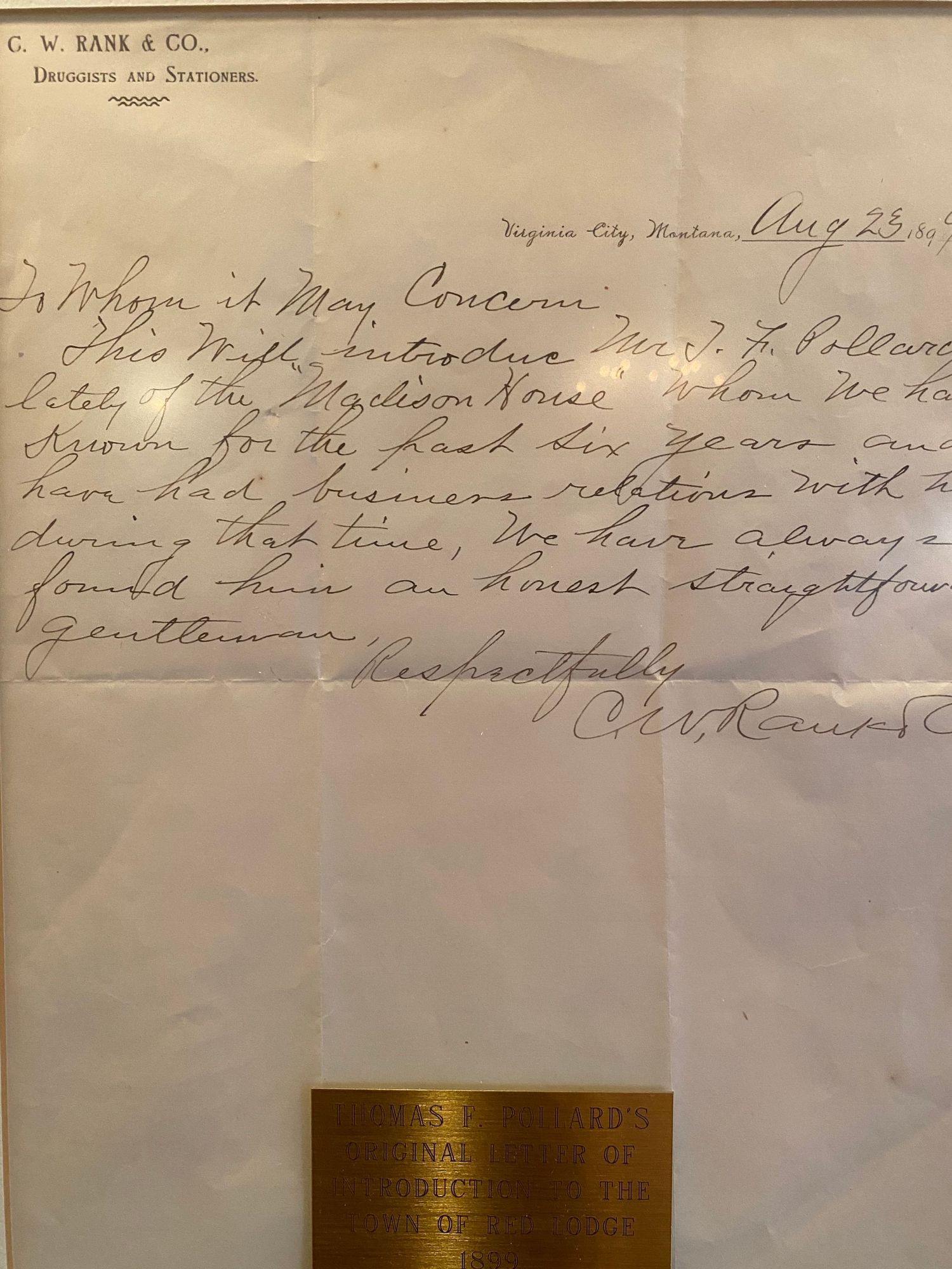 Vintage handwritten letter on C.W. Ham & Co. letterhead with yellowed paper.