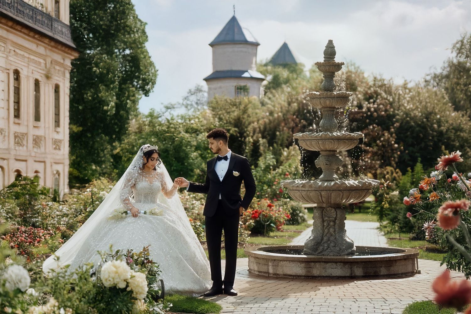 Beautiful bride walking down the aisle in a stunning white gown