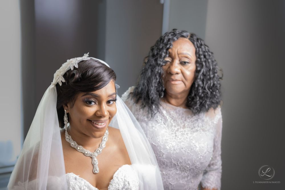 Heartwarming moment between bride and mother on wedding day.