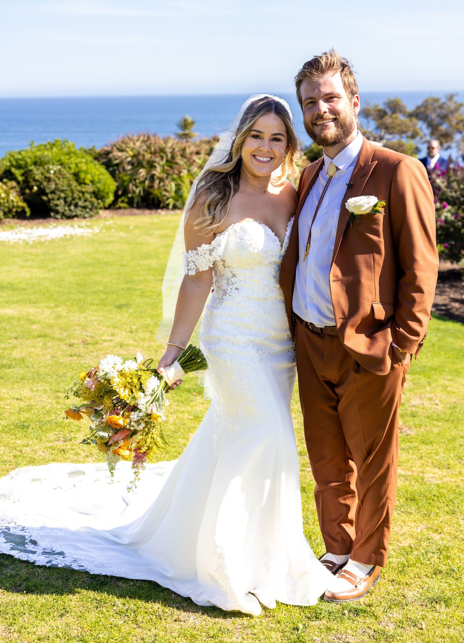 Bride and groom portrait at Crescent Bay Park in Laguna Beach
