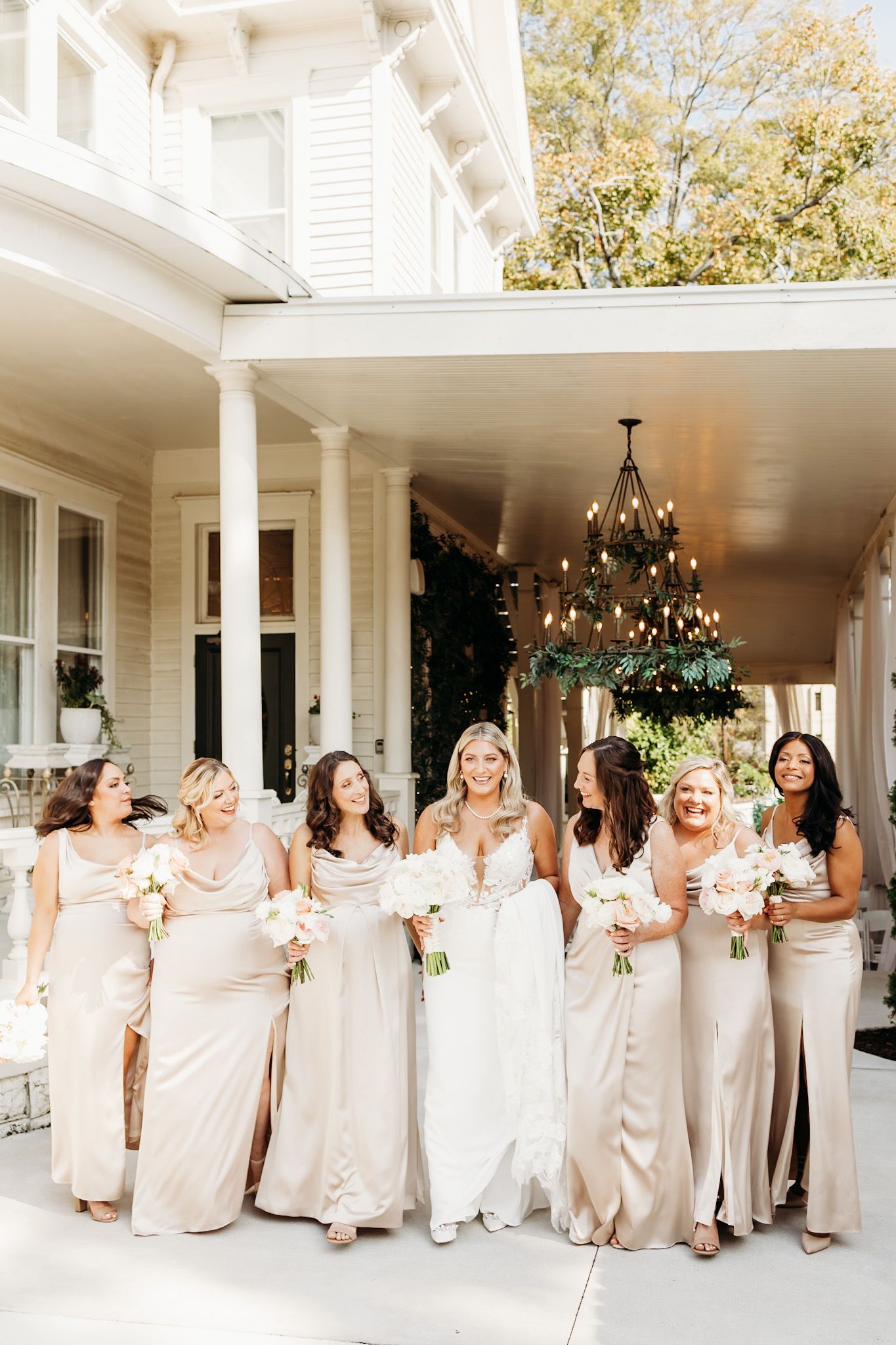 bride walking with her bridesmaids