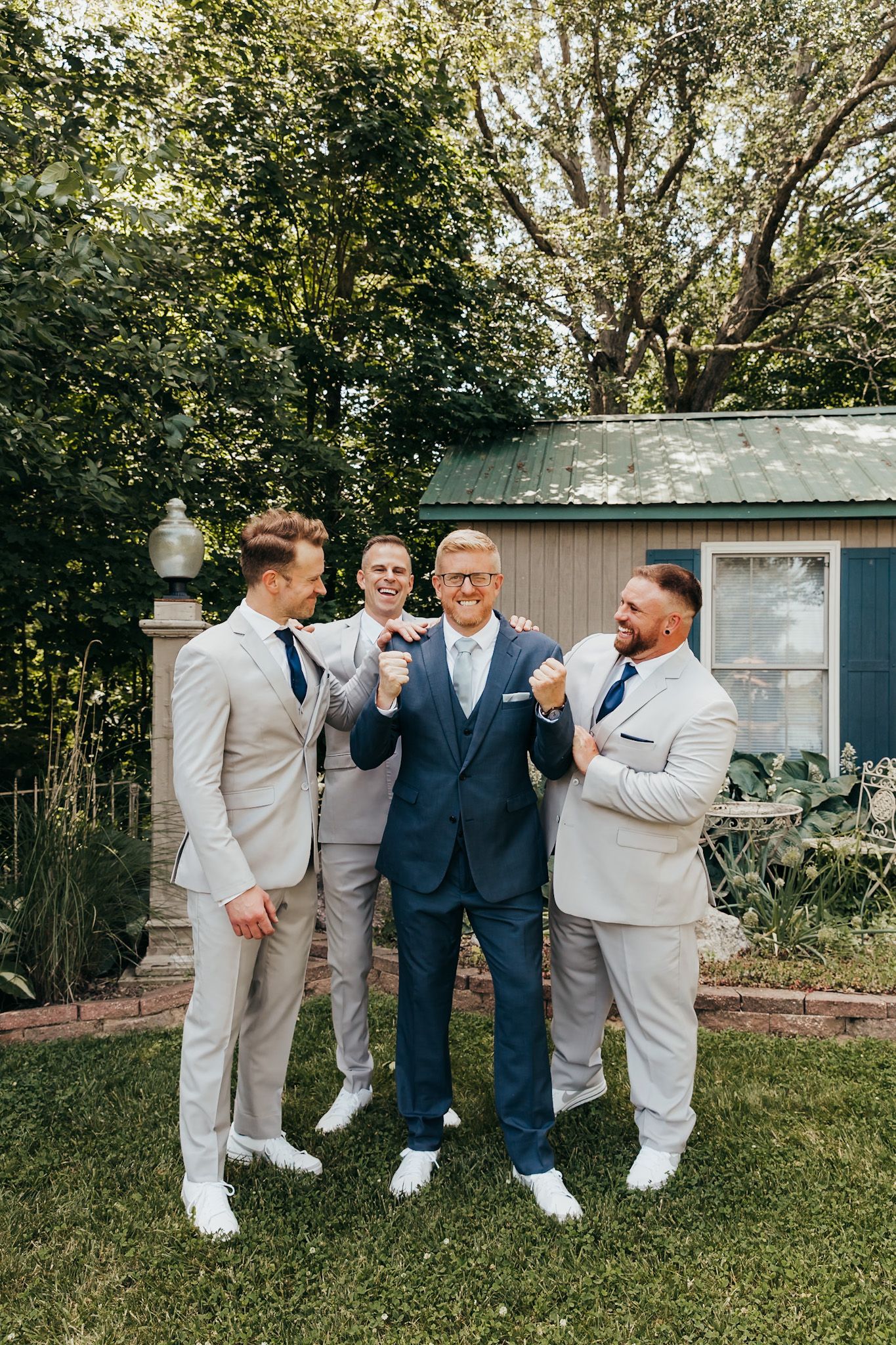 georgia groomsmen hyping each other up before walking down the aisle.