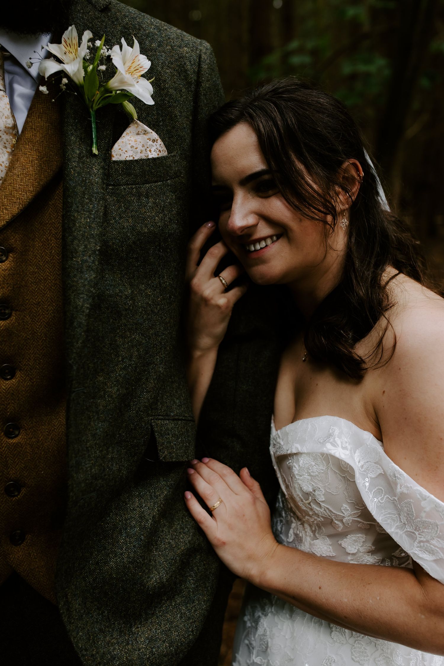 close up of the couple on the wedding day