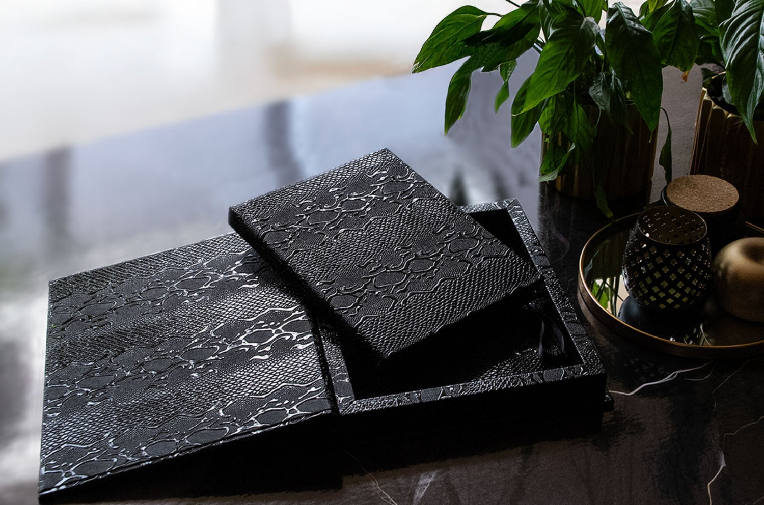 Luxury folio box with matted prints — handcrafted boudoir artwork made to last long after the session ends.