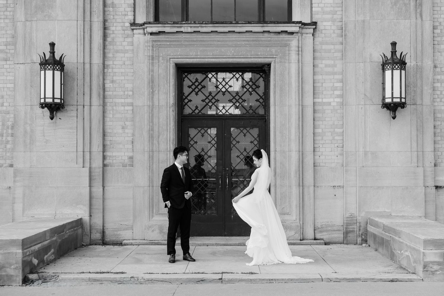 intimate bride and groom wedding portrait at Harris Water Treatment Plant in Toronto