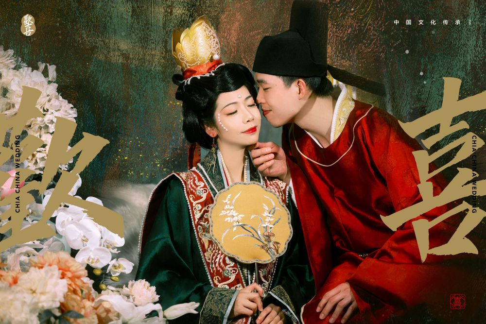 Formal Hanfu studio portrait capturing intricate details of traditional Chinese wedding gowns, by Imagine Image Studio Auckland.