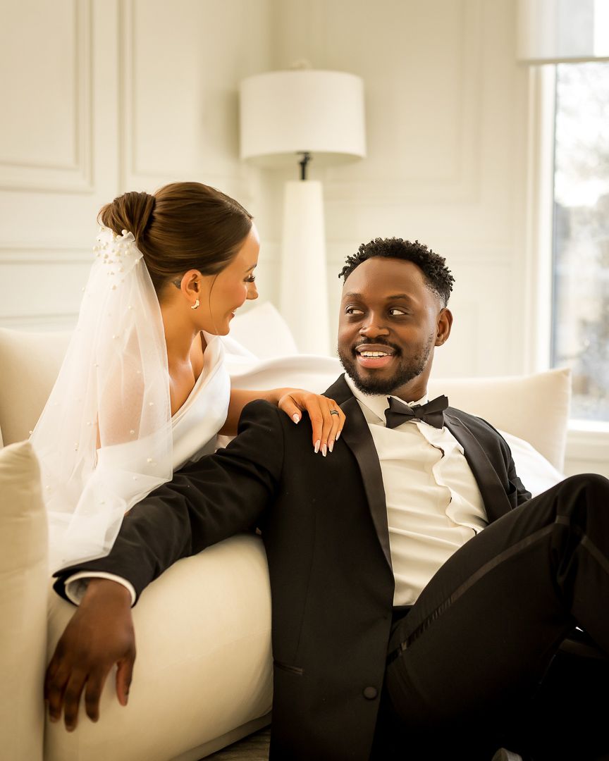 Modern wedding couple, minimalist portrait, Toronto studio