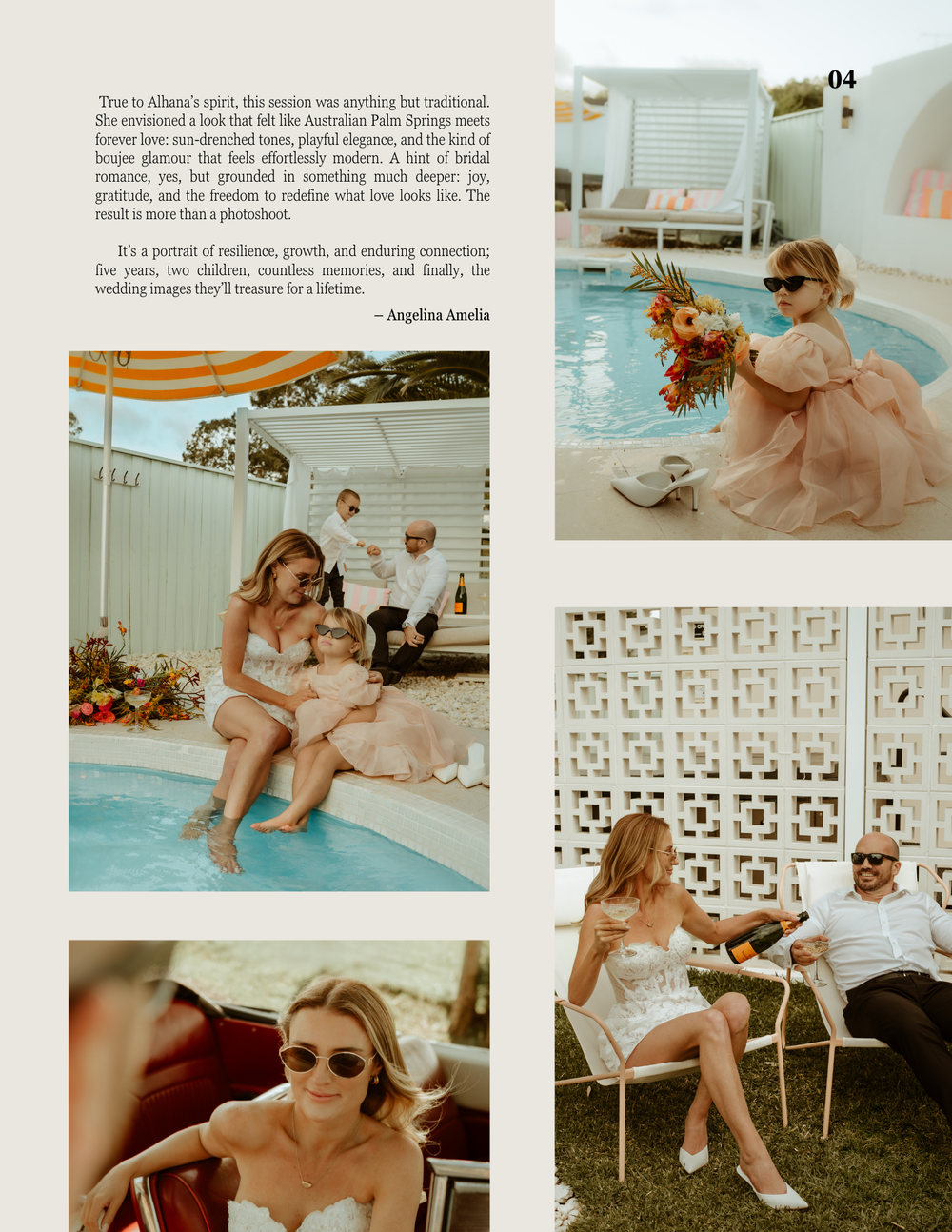 A collection of vintage-style poolside photographs in warm sepia and pastel tones showing summer leisure moments.