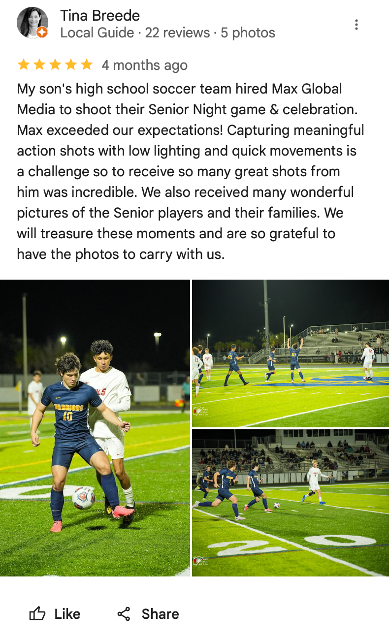 Action shots of soccer players competing during a nighttime game on an illuminated field.