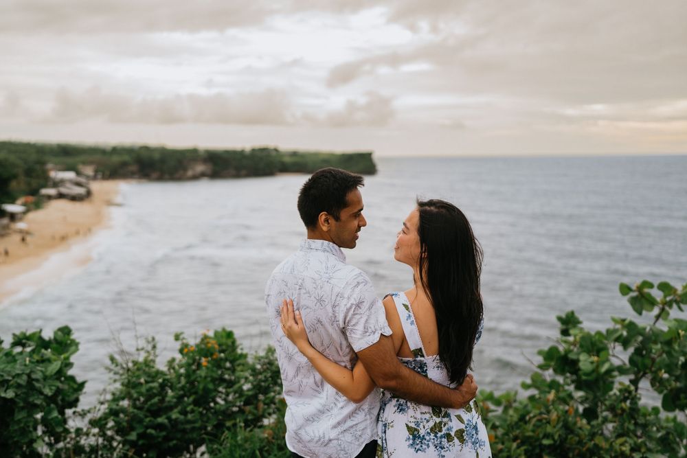 Romantic beach portrait session for couples at Balangan Beach in Bali.