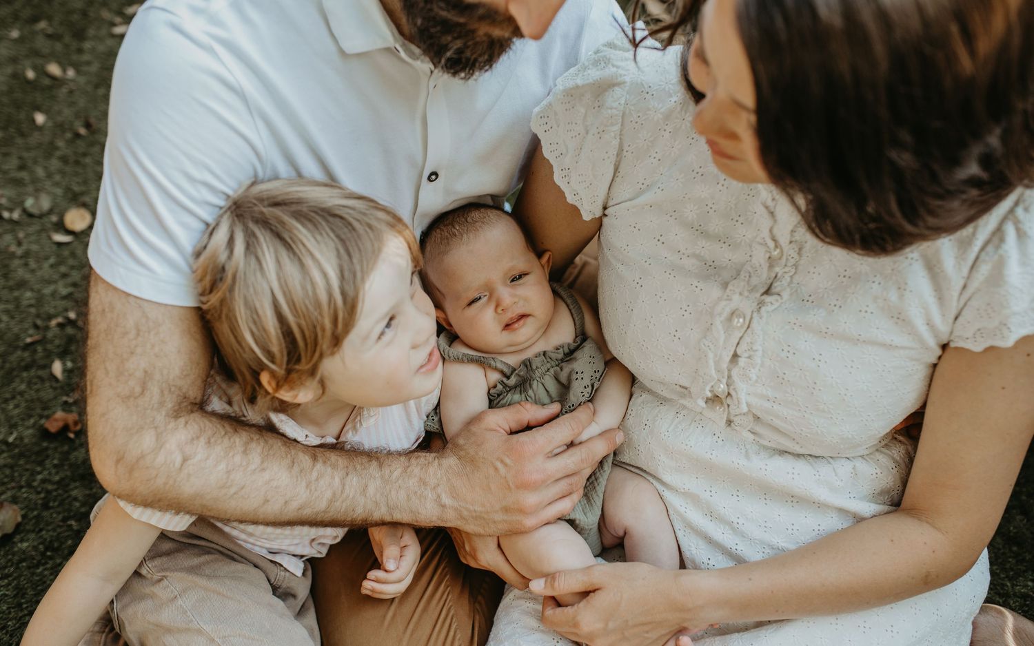 Intimate family photography collage showing tender moments of affection and bonding between parents and children.