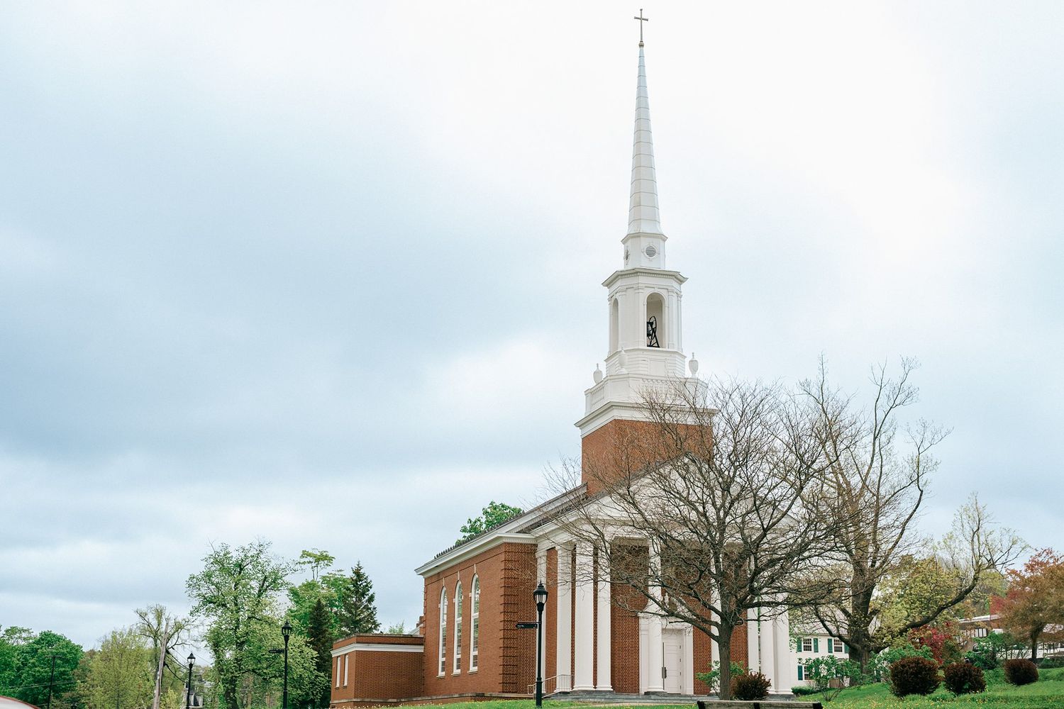 Traditional church in Wolfville wedding ceremony venue with classic steeple and historic architecture