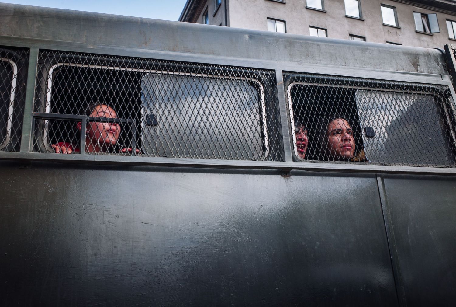 Students after arrest following a street demonstration for a fairer education system. Santiago, Chile