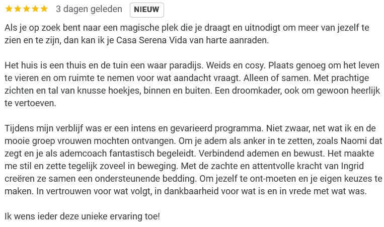 Google-review over Casa Serena Vida