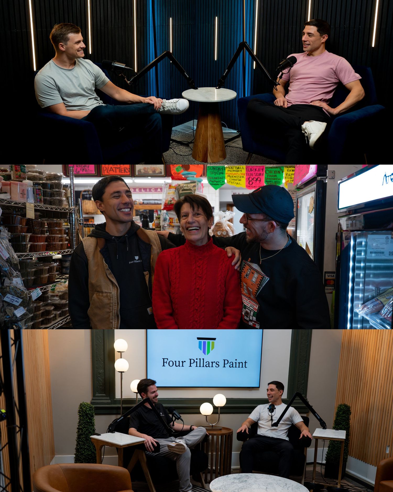 Group of people laughing and socializing in an office or coworking space with casual atmosphere.