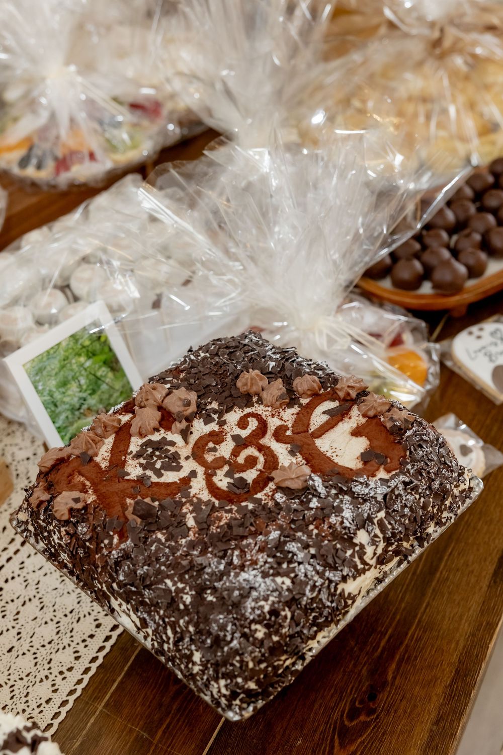 Monogrammed tiramisu at bridal shower.