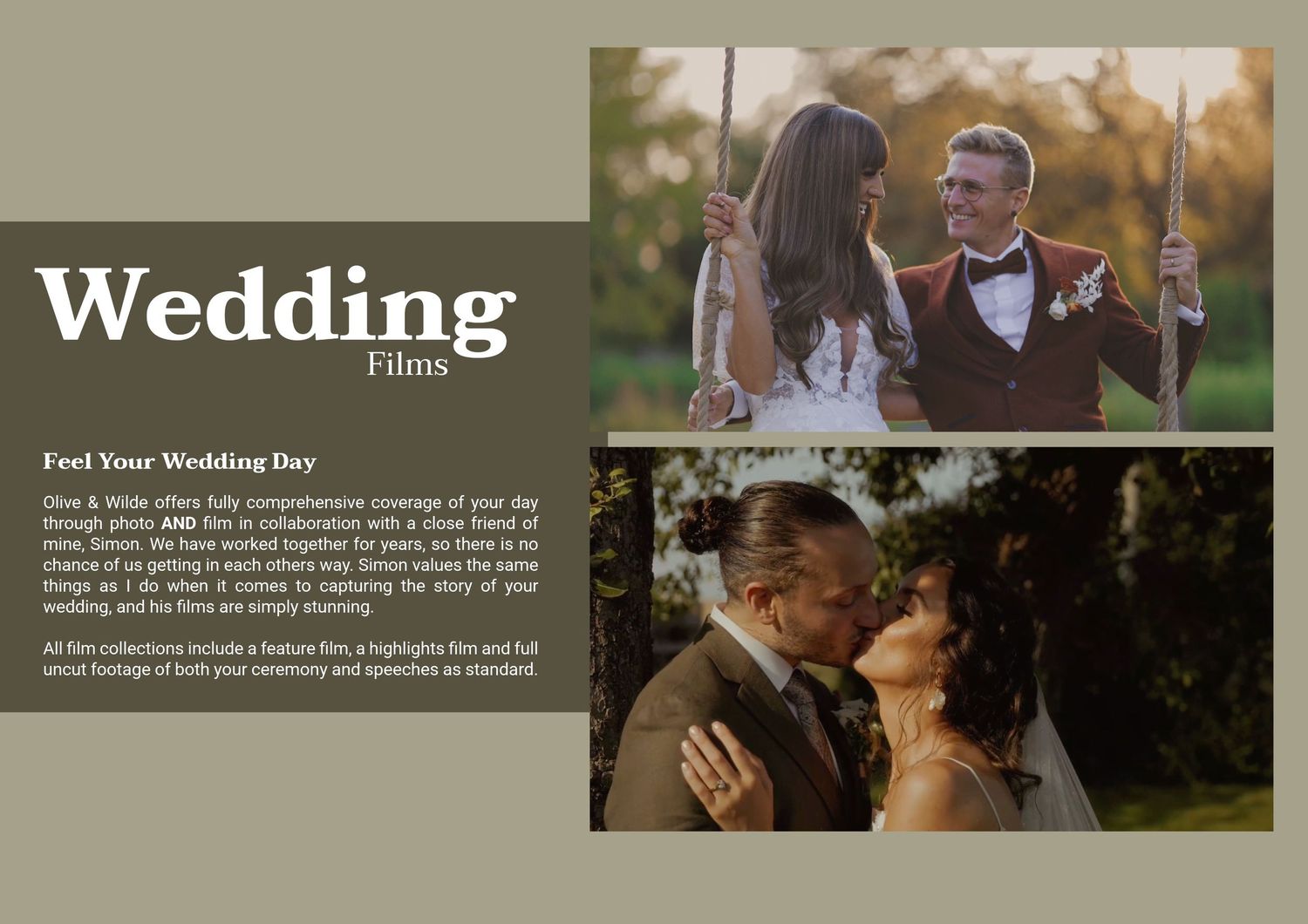 A wedding couple shares a romantic moment outdoors, with the groom in a suit and bride in a white dress, surrounded by lush greenery.