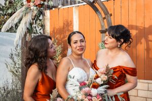 Bride and sisters at backyard wedding in San Diego CA
