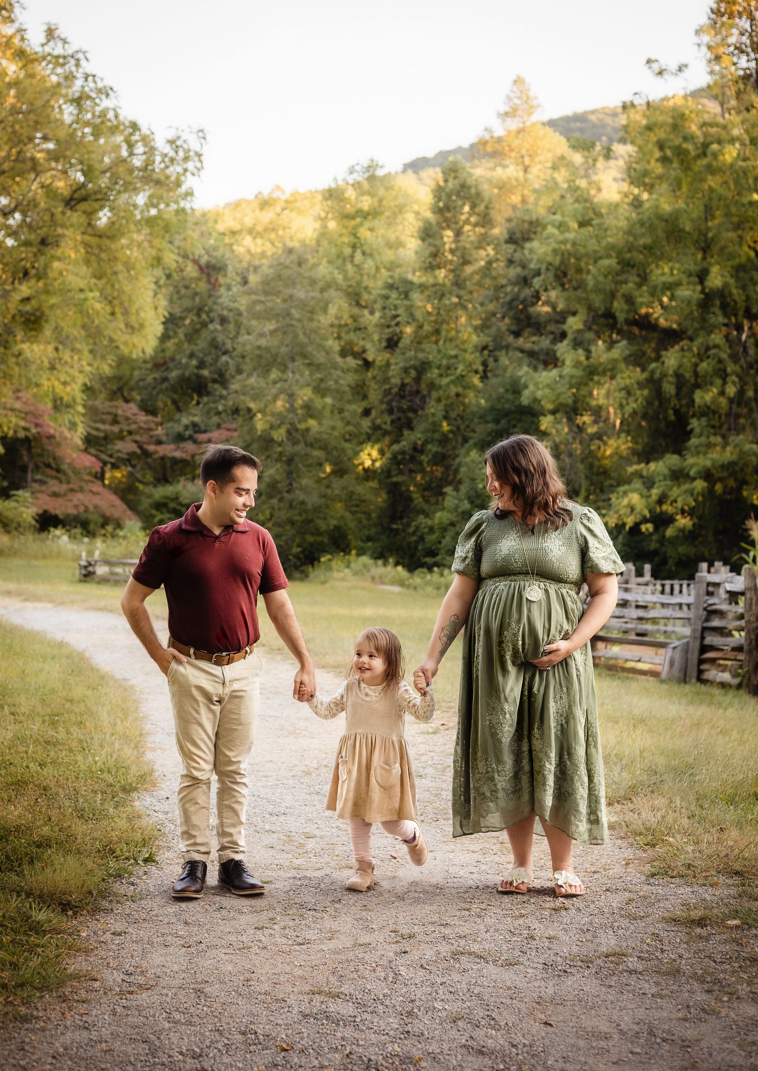 Adorable family of three soon to become a family of four during their Charlottesville-area maternity session, taken by Somerset Portraits.