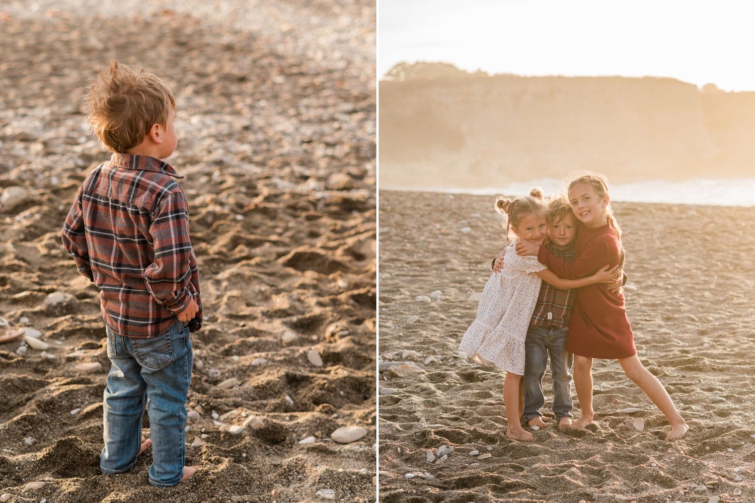 siblings playing on beach during family photos at Montana de Oro