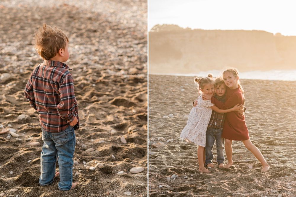 siblings playing on beach during family photos at Montana de Oro