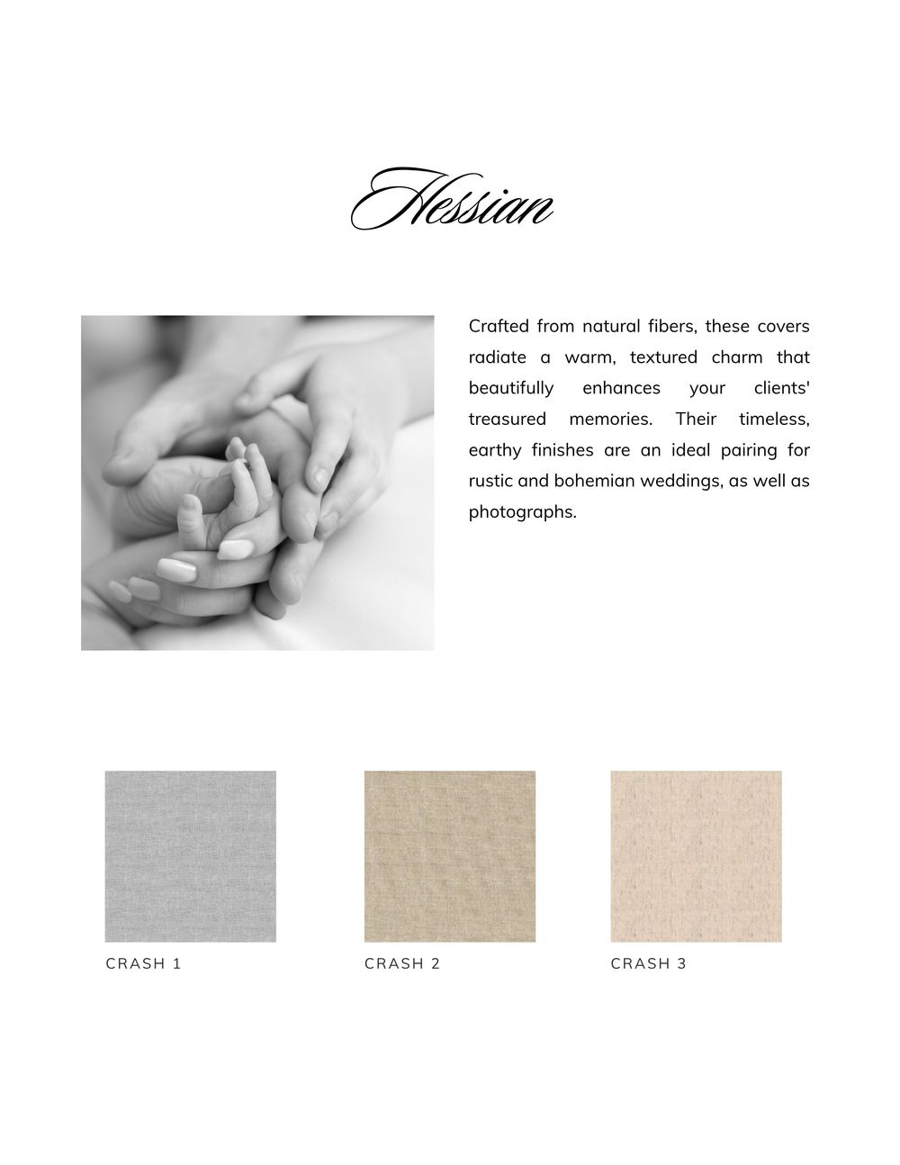 Elegant wedding album layout design featuring black and white photography and neutral color swatches.