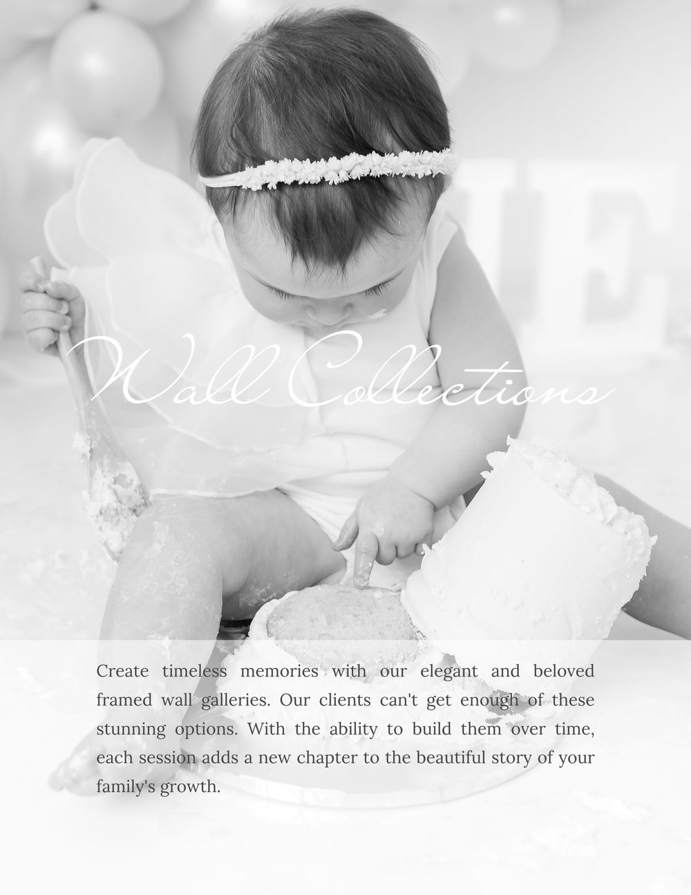 A series of black and white wedding photographs arranged in a collage showing intimate moments and framed wall galleries.