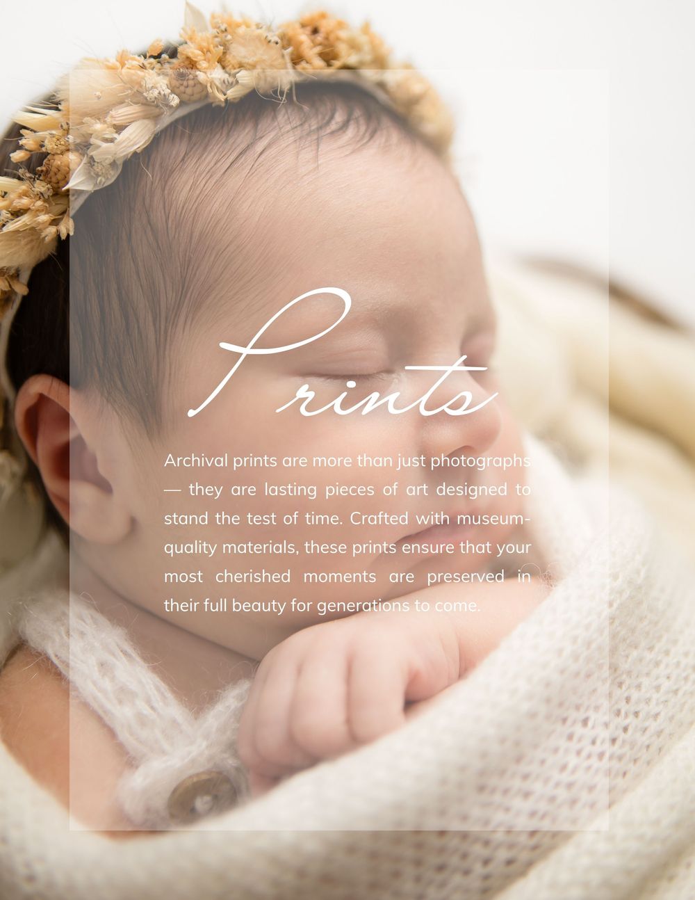 A soft and dreamy collection of vintage-style photography prints with delicate white overlays and elegant text.