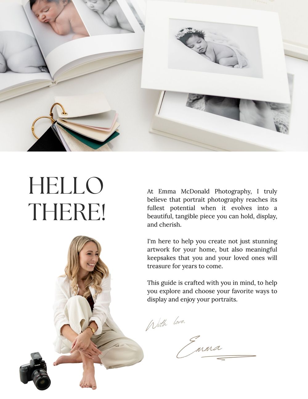 A collection of black and white lifestyle photography images arranged in a modern website layout with text overlays.