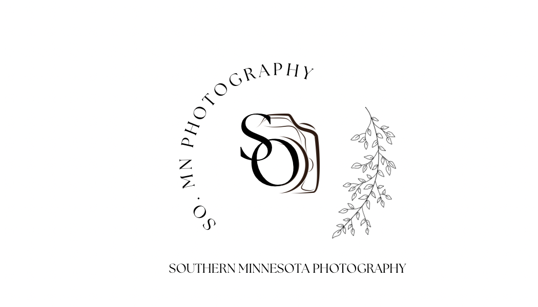 Minimalist photography logo design with camera icon and botanical elements.